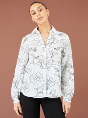 Yumi Cream Scribble Floral Embroidered Shirt - Image 1 of 5