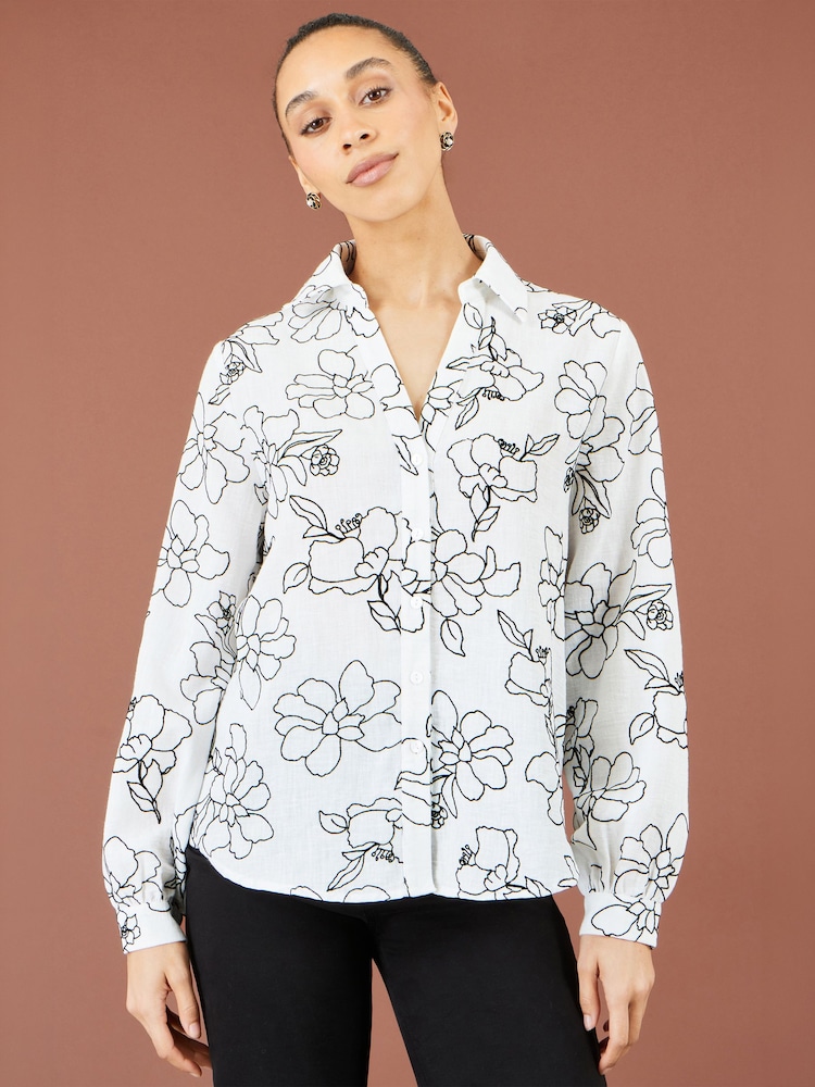 Yumi Cream Scribble Floral Embroidered Shirt - Image 1 of 5