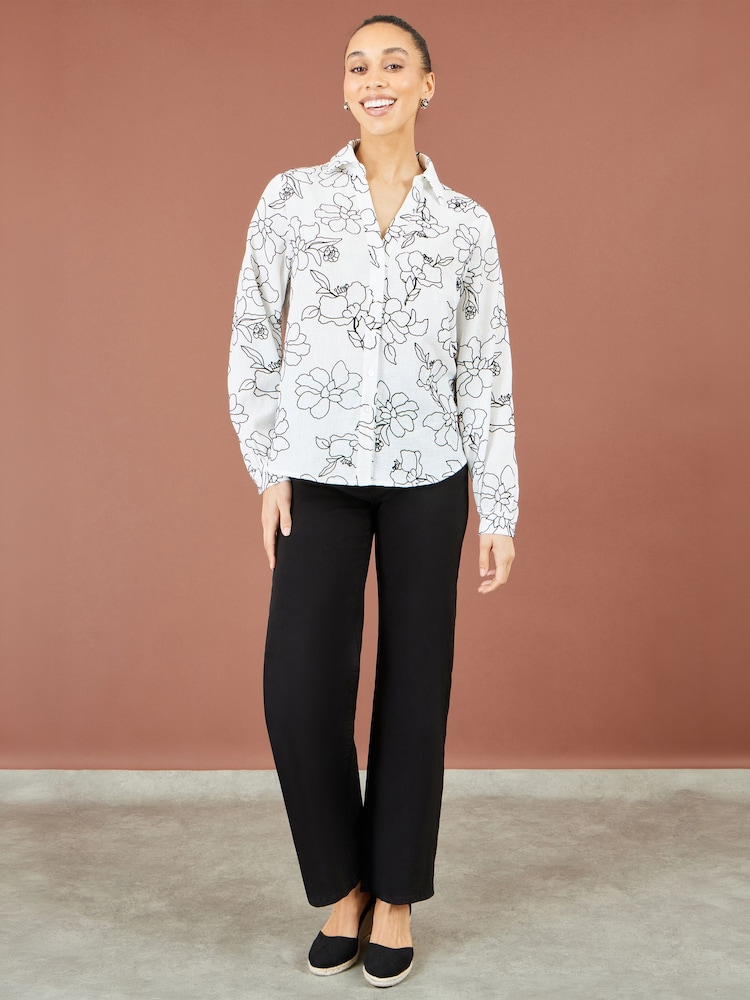 Yumi Cream Scribble Floral Embroidered Shirt - Image 2 of 5