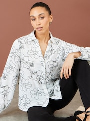 Yumi Cream Scribble Floral Embroidered Shirt - Image 5 of 5