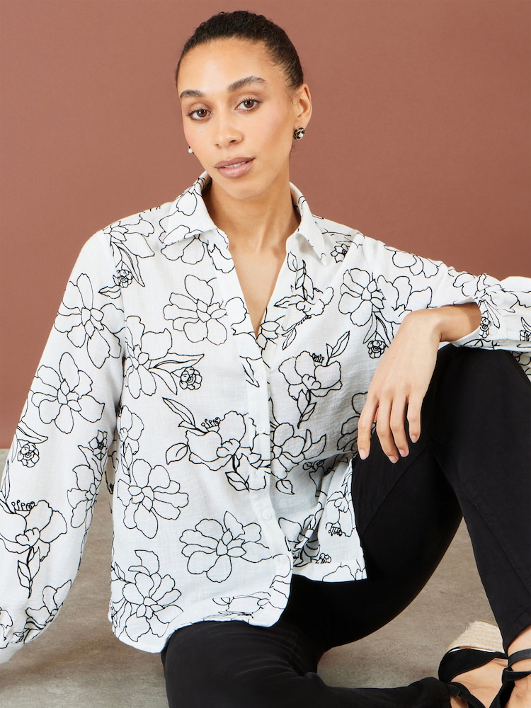 Yumi Cream Scribble Floral Embroidered Shirt - Image 5 of 5