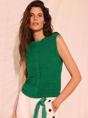 Mint Velvet Green Cotton Blend Knit Vest - Image 1 of 7