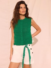 Mint Velvet Green Cotton Blend Knit Vest - Image 3 of 7