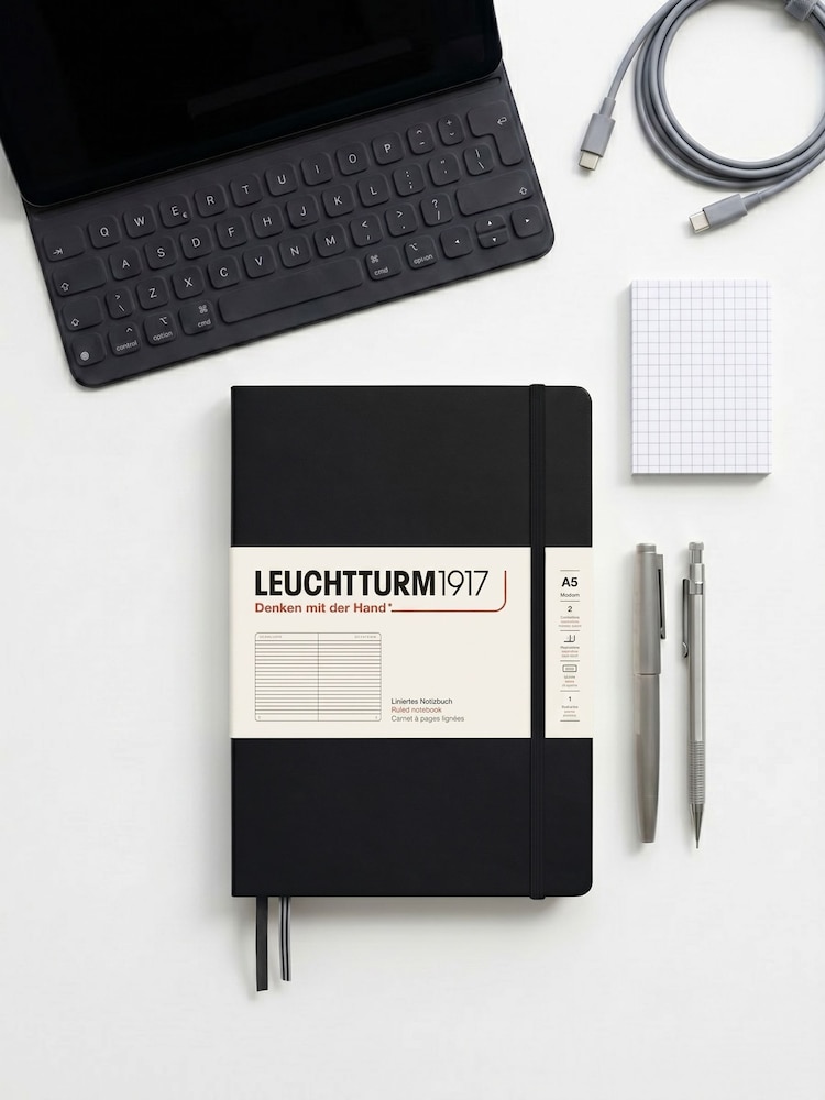 LEUCHTTURM1917 Black Medium A5 Hardcover Ruled Notebook - Image 1 of 8 LEUCHTTURM1917 Black Medium A5 Hardcover Ruled Notebook - Image 1 of 8