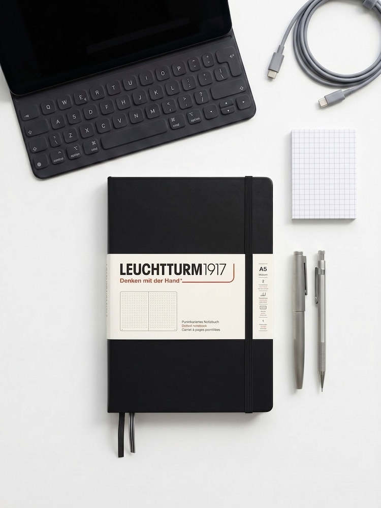 LEUCHTTURM1917 Black Medium A5 Hardcover Dotted Notebook - Image 1 of 8 LEUCHTTURM1917 Black Medium A5 Hardcover Dotted Notebook - Image 1 of 8