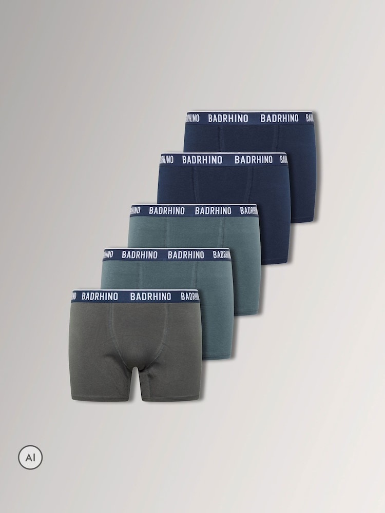 BadRhino Big & Tall Blue Boxers 5 Pack - Image 1 of 4 BadRhino Big & Tall Blue Boxers 5 Pack - Image 1 of 4