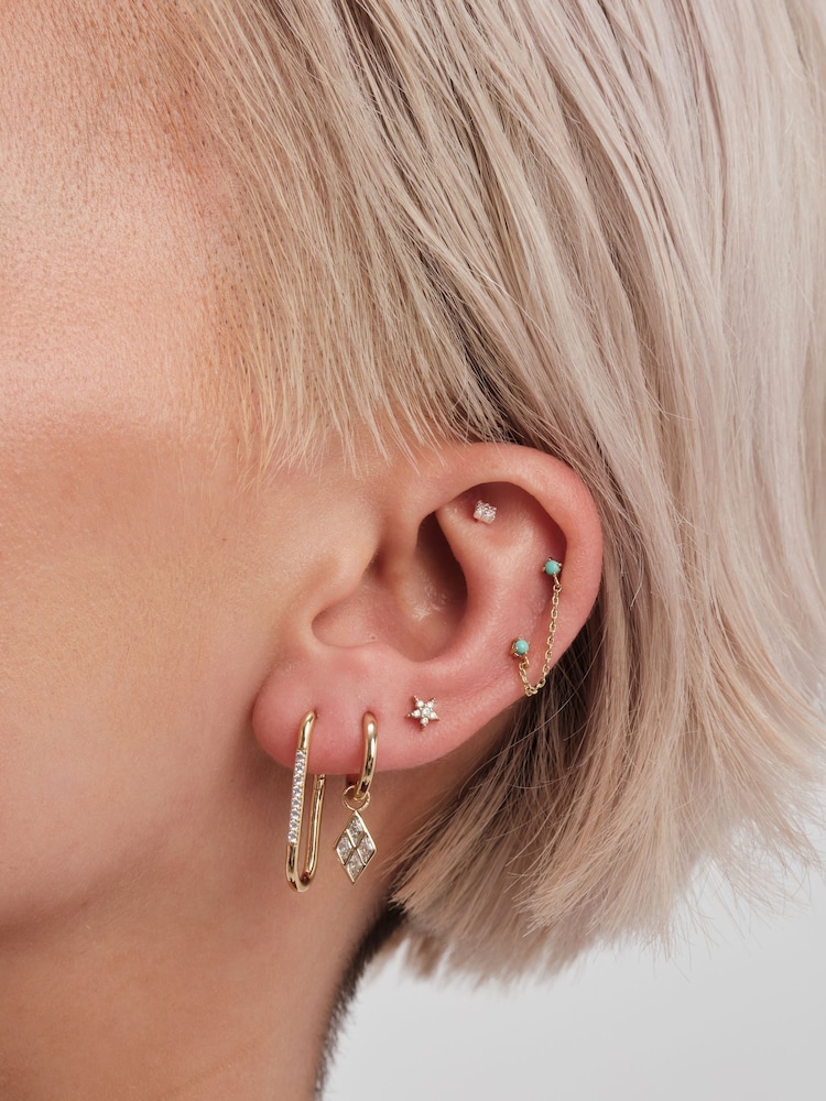Inicio Gold Tone Chain Stud Hoop Earrings - Image 1 of 4