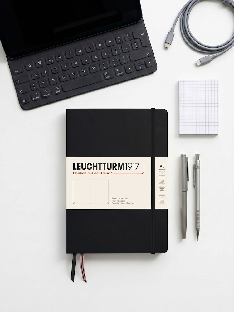 LEUCHTTURM1917 Black Medium A5 Hardcover Plain Notebook - Image 1 of 8 LEUCHTTURM1917 Black Medium A5 Hardcover Plain Notebook - Image 1 of 8