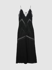 Reiss Black Veronica Lace-Trim Mesh-Detail Maxi Slip Dress - Image 2 of 9