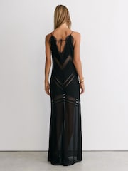 Reiss Black Veronica Lace-Trim Mesh-Detail Maxi Slip Dress - Image 8 of 9