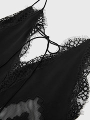 Reiss Black Veronica Lace-Trim Mesh-Detail Maxi Slip Dress - Image 9 of 9