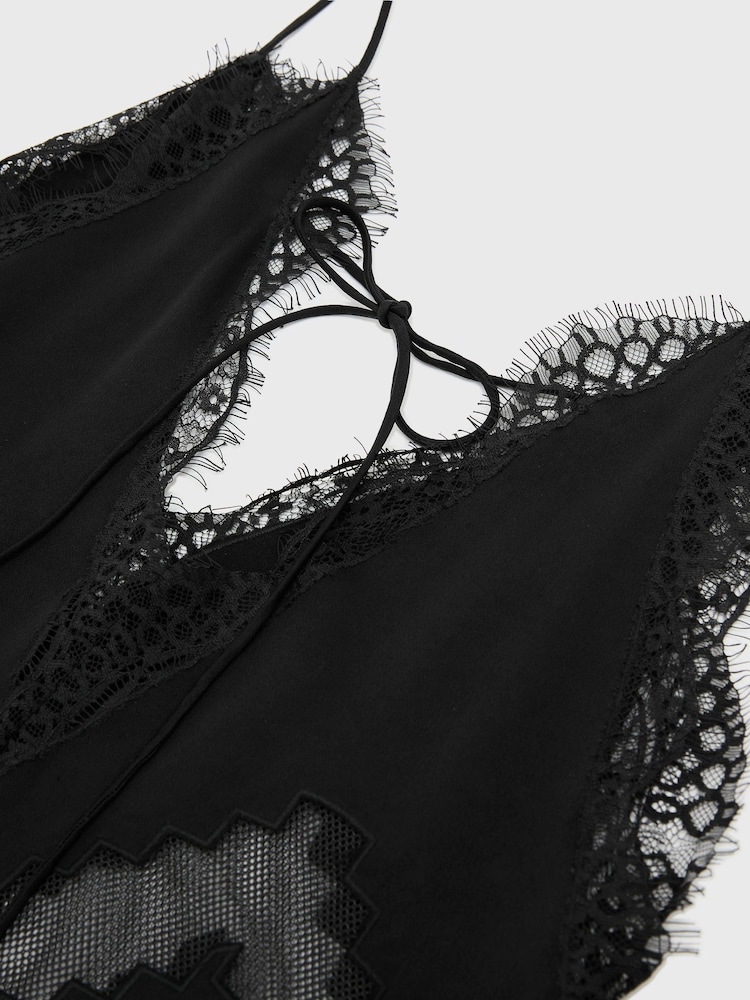 Reiss Black Veronica Lace-Trim Mesh-Detail Maxi Slip Dress - Image 9 of 9 Reiss Black Veronica Lace-Trim Mesh-Detail Maxi Slip Dress - Image 9 of 9