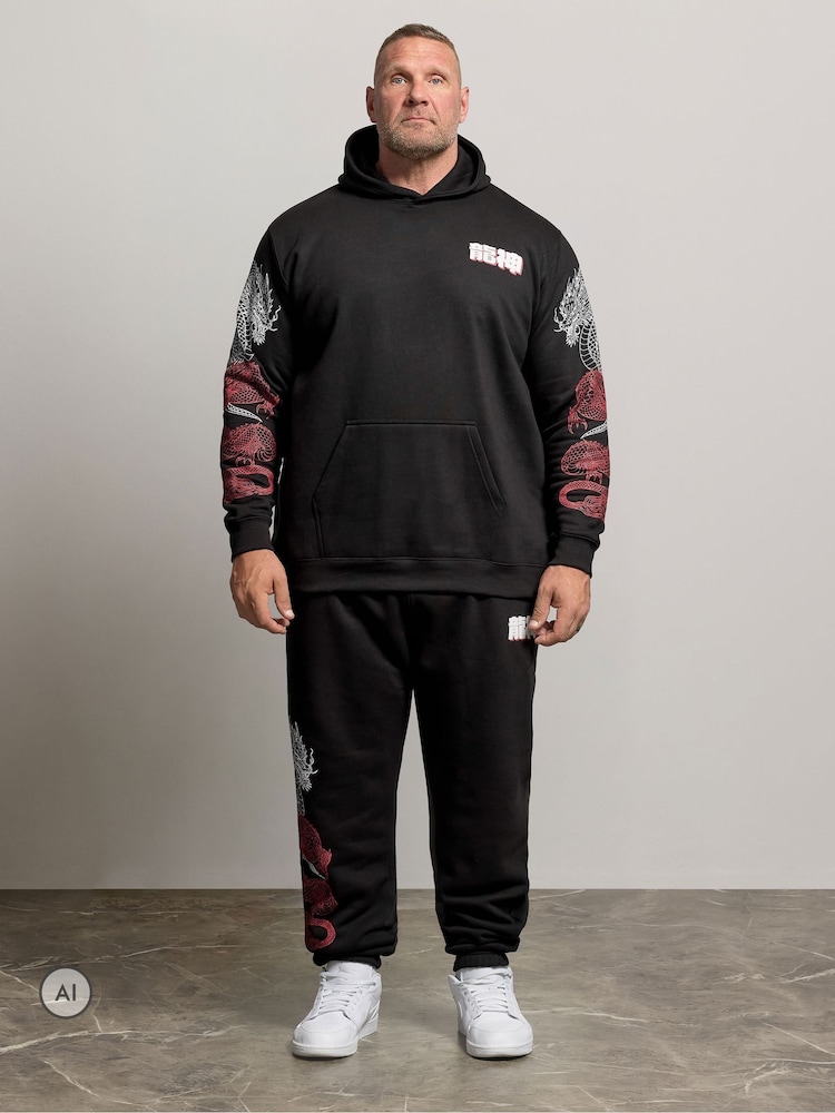 BadRhino Big & Tall Black Japanese Dragon Joggers - Image 2 of 7 BadRhino Big & Tall Black Japanese Dragon Joggers - Image 2 of 7