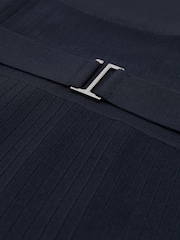 Reiss Navy Lydia Belted Pleated Knit Midi Dress - Image 7 of 7