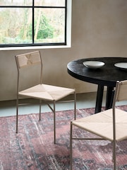 French Connection Stone and Natural Woven Shlip Dining Chairs Set Of 2 - Image 1 of 6