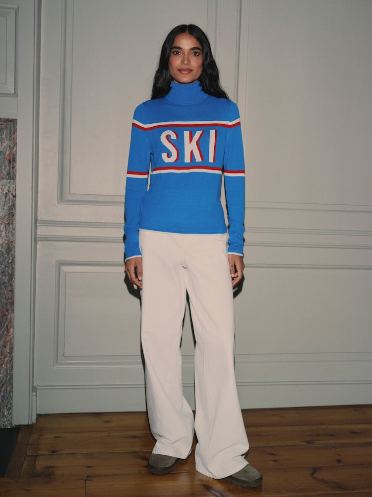 Blue Ski Slogan Long Sleeve Roll Neck Jumper - Image 2 of 7 Blue Ski Slogan Long Sleeve Roll Neck Jumper - Image 2 of 7