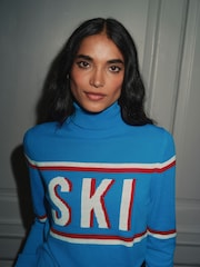 Blue Ski Slogan Long Sleeve Roll Neck Jumper - Image 4 of 7
