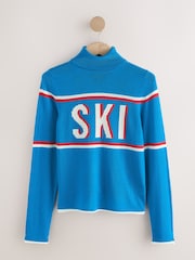 Blue Ski Slogan Long Sleeve Roll Neck Jumper - Image 5 of 7