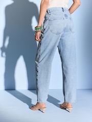 Verzierung, Mittelblau - Barrel Jeans 100% Baumwolle - Bild 4 von 6