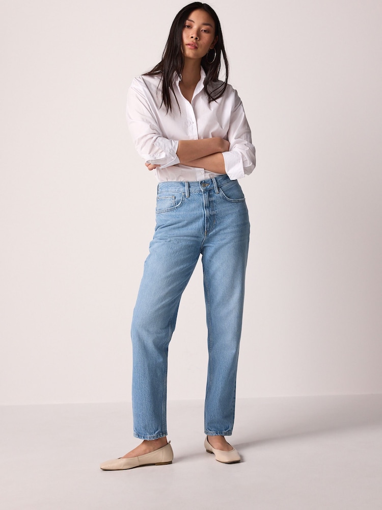 Mid Blue 100% Cotton Column Mom Jeans - Image 1 of 7