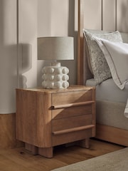 Mid Natural Aviano N. Premium Oak Veneer 2 Drawer Wide Bedside Table - Image 2 of 9