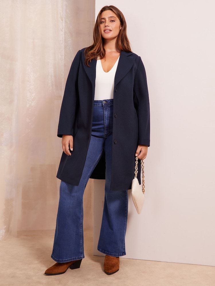 Friends Like These Navy Blue Curve Longline Tailored Smart Coat - Image 1 of 4 Friends Like These Navy Blue Curve Longline Tailored Smart Coat - Image 1 of 4