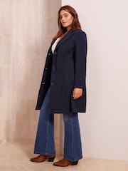 Friends Like These Navy Blue Curve Longline Tailored Smart Coat - Image 2 of 4