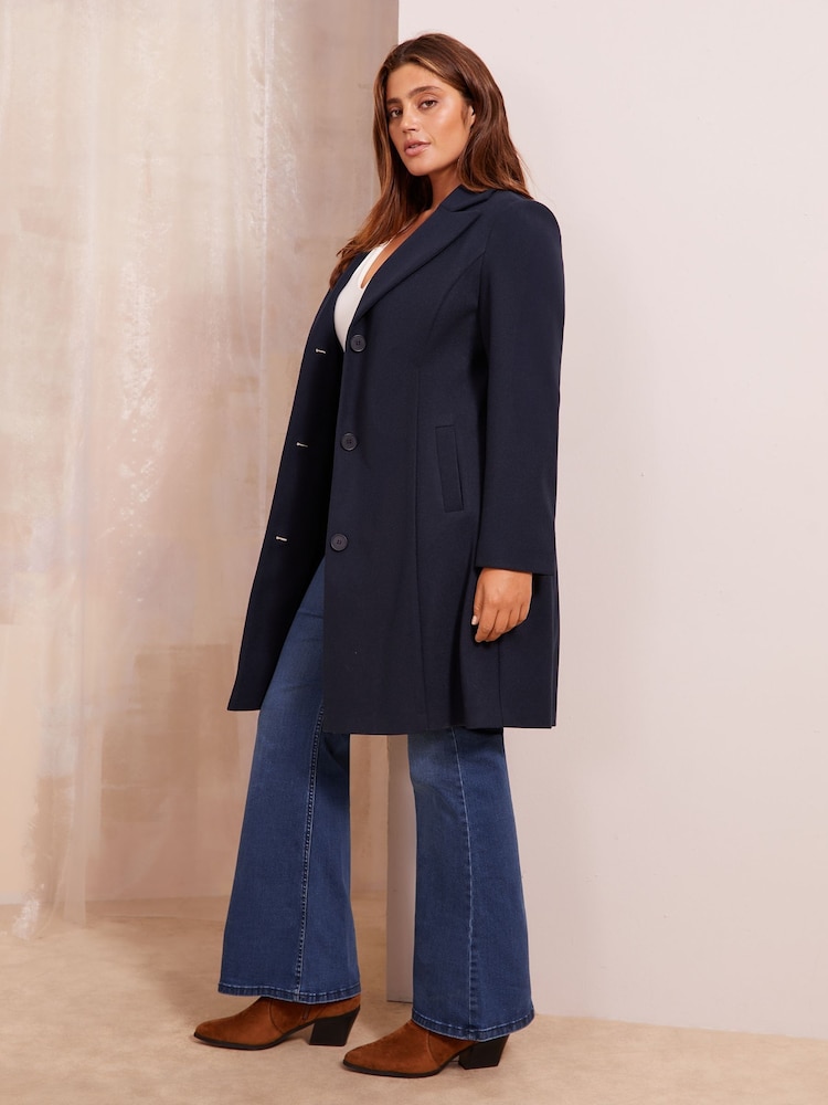 Friends Like These Navy Blue Curve Longline Tailored Smart Coat - Image 2 of 4