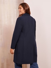 Friends Like These Navy Blue Curve Longline Tailored Smart Coat - Image 3 of 4