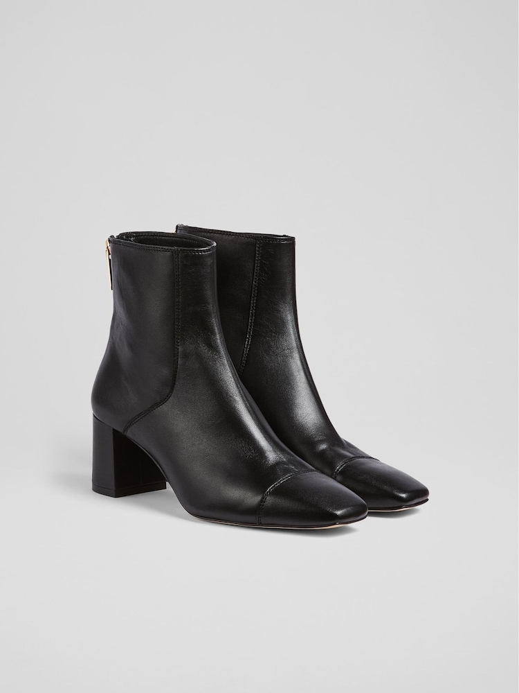 LK Bennett Black Stitch Block Heel Maxine Ankle Boots - Image 2 of 4