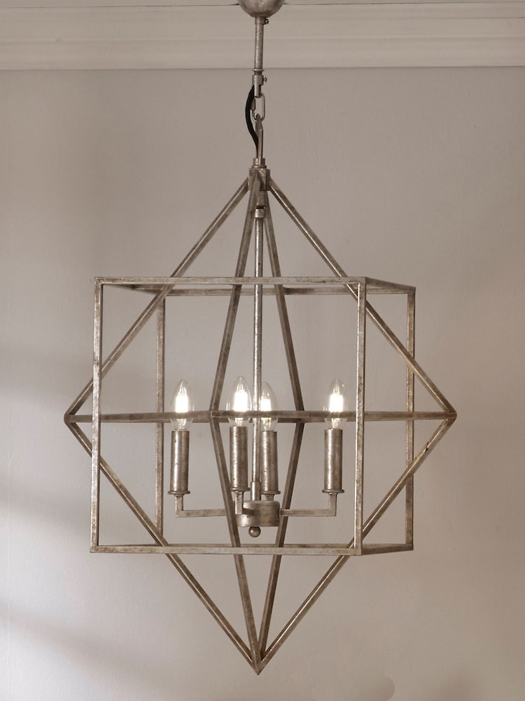 Pacific Silver Antique Cube Ceiling Light Pendant - Image 1 of 5