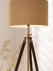 Pacific Brass Tan Leather and Antique Brass Tripod Floor Lamp - Image 2 of 5