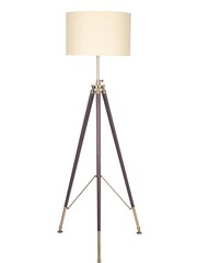 Pacific Brass Tan Leather and Antique Brass Tripod Floor Lamp - Image 3 of 5
