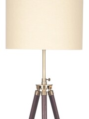 Pacific Brass Tan Leather and Antique Brass Tripod Floor Lamp - Image 4 of 5