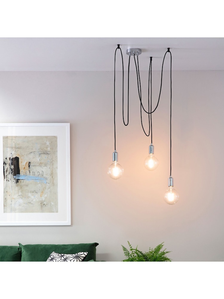Gallery Home Chrome Industrial 3 Cluster Chrome Ceiling Light Pendant - Image 1 of 3