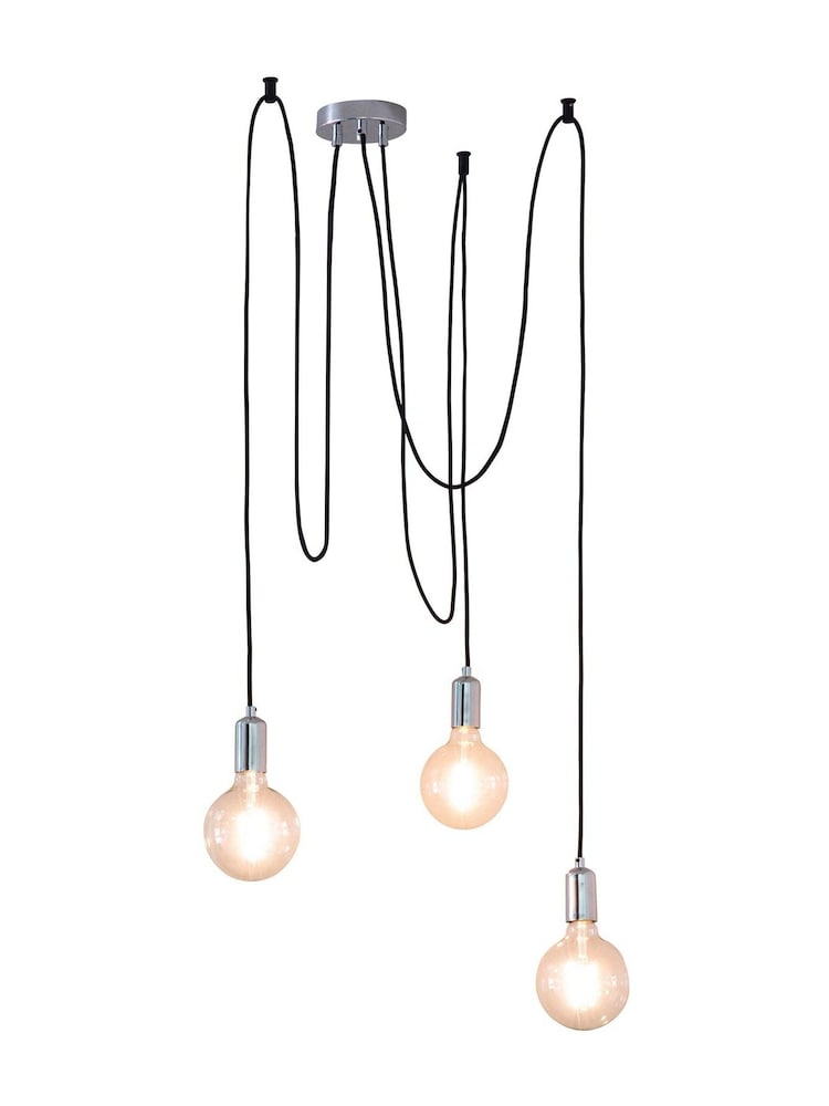 Gallery Home Chrome Industrial 3 Cluster Chrome Ceiling Light Pendant - Image 3 of 3