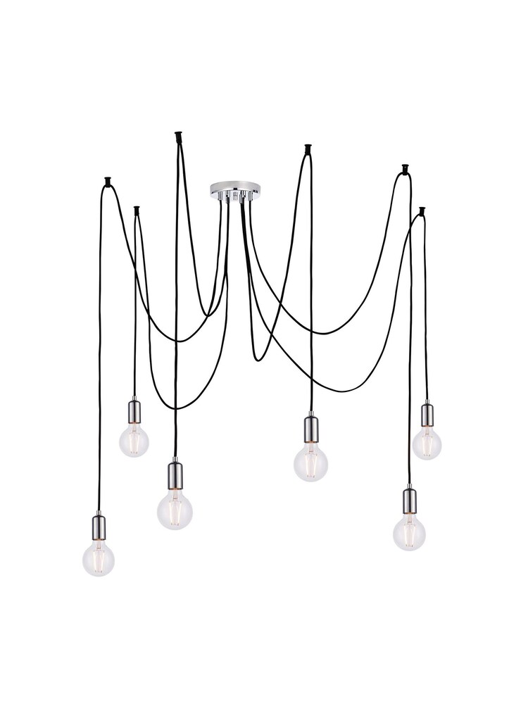 Gallery Home Black Industrial 6 Cluster Chrome Ceiling Light Pendant - Image 2 of 2