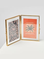 Oliver Bonas Gold Glass Double 6x4 Inch Photo Frame - Image 1 of 4
