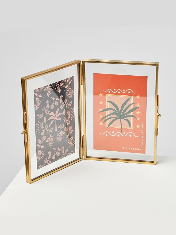 Oliver Bonas Gold Glass Double 6x4 Inch Photo Frame - Image 1 of 4