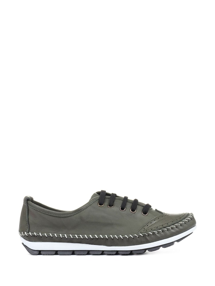 Pavers Green Ladies Leather Lace-Up Trainers - Image 1 of 5