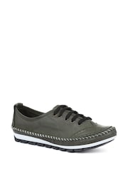 Pavers Green Ladies Leather Lace-Up Trainers - Image 2 of 5