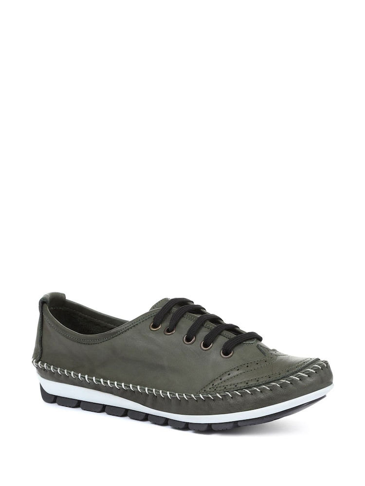Pavers Green Ladies Leather Lace-Up Trainers - Image 2 of 5