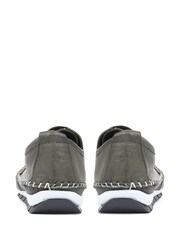 Pavers Green Ladies Leather Lace-Up Trainers - Image 3 of 5