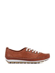 Pavers Tan Ladies Leather Lace-Up Trainers - Image 1 of 5