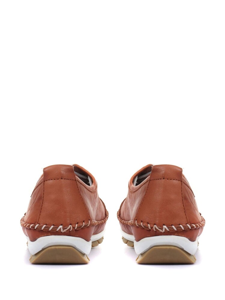 Pavers Tan Ladies Leather Lace-Up Trainers - Image 2 of 5 Pavers Tan Ladies Leather Lace-Up Trainers - Image 2 of 5