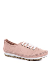 Pavers Rose Pink Ladies Leather Lace-Up Trainers - Image 2 of 5