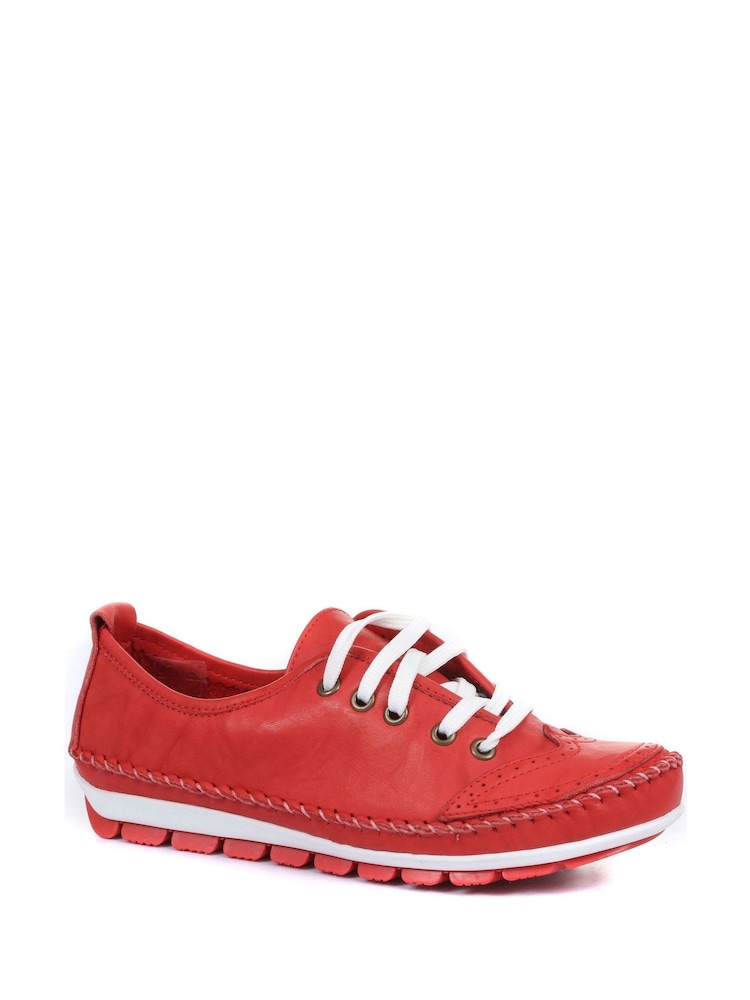 Pavers Red Ladies Leather Lace-Up Trainers - Image 2 of 5 Pavers Red Ladies Leather Lace-Up Trainers - Image 2 of 5