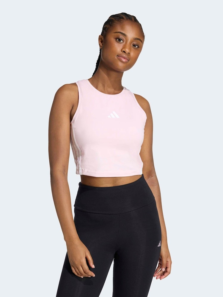 adidas Pink Essentials 3-Stripes Padded Tank - Image 1 of 6