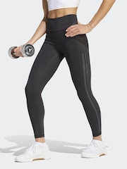 adidas Black Optime Workout 3-Stripes 7/8 Leggings - Image 1 of 6