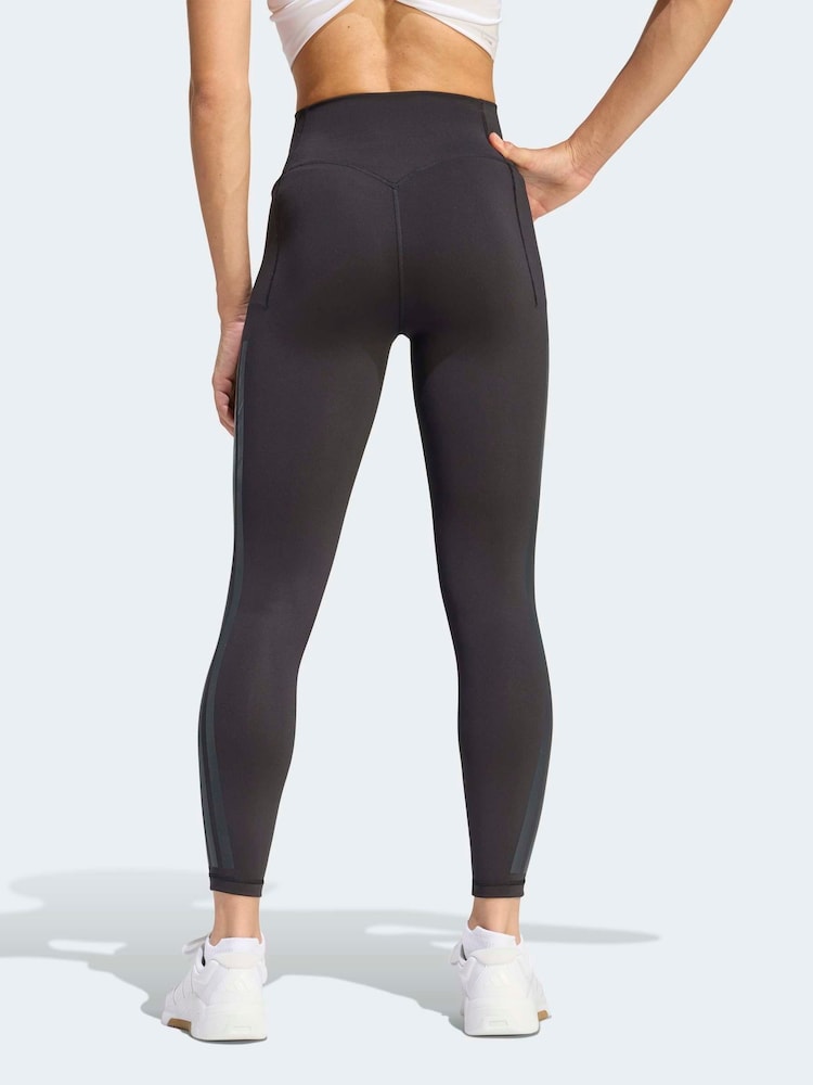 adidas Black Optime Workout 3-Stripes 7/8 Leggings - Image 2 of 6
